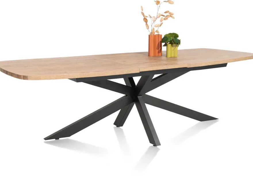 Pavarotti, uitschuiftafel 190 (+ 60) x 110 cm - x-poot centraal - metaal - centrale poot metaal