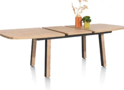 Pavarotti, uitschuiftafel 190 (+ 60) x 110 cm - 4-poot - metaal met houtinleg - tafelpoten (4) met houtinleg