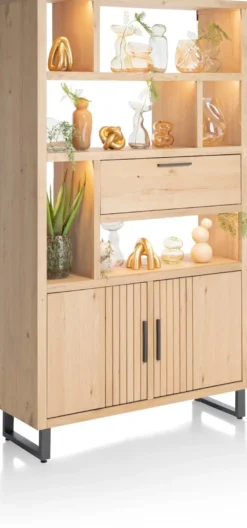 Pavie, bergkast open 125 cm - 2-deuren + 1-klep + 6-niches (+ LED) - natural