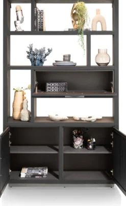Pavie, bergkast open 125 cm - 2-deuren + 1-klep + 6-niches (+ LED) - natural
