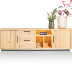 Pavie, dressoir 233 cm - 2-deuren + 2-laden + 3-niches (+ LED) - natural