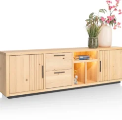 Pavie, dressoir 233 cm - 2-deuren + 2-laden + 3-niches (+ LED) - natural