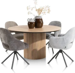 Pavie, eetkamertafel rond 140 cm (houten poot) - natural