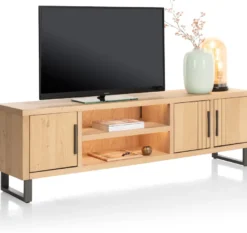 Pavie, lowboard 200 cm - 3-deuren + 2-niches (+ LED) - castle black