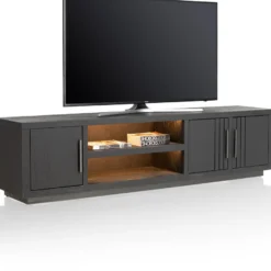 Pavie, lowboard 200 cm - 3-deuren + 2-niches (+ LED) - castle black