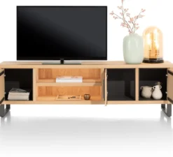 Pavie, lowboard 200 cm - 3-deuren + 2-niches (+ LED) - castle black