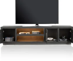Pavie, lowboard 200 cm - 3-deuren + 2-niches (+ LED) - castle black