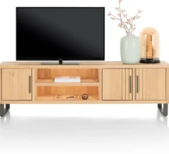 Pavie, lowboard 200 cm - 3-deuren + 2-niches (+ LED) - castle black