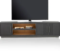 Pavie, lowboard 200 cm - 3-deuren + 2-niches (+ LED) - castle black