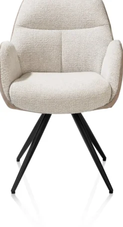 Pippa, Armstoel + pocket - 180 graden draaibaar - rough off black frame - knock down - combi oregon-sevilla - beige