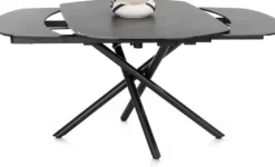Preston, uitschuiftafel 120 (+ 2 x 30) x 90 cm - centrale poot - keramiek op glas - Antraciet