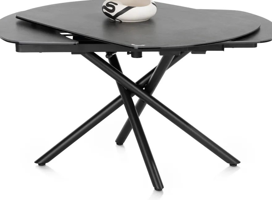 Preston, uitschuiftafel 120 (+ 2 x 30) x 90 cm - centrale poot - keramiek op glas - Antraciet