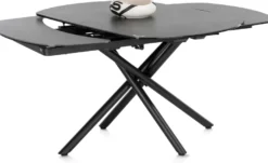 Preston, uitschuiftafel 120 (+ 2 x 30) x 90 cm - centrale poot - keramiek op glas - Antraciet