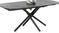 Preston, uitschuiftafel 120 (+ 2 x 30) x 90 cm - centrale poot - keramiek op glas - Antraciet