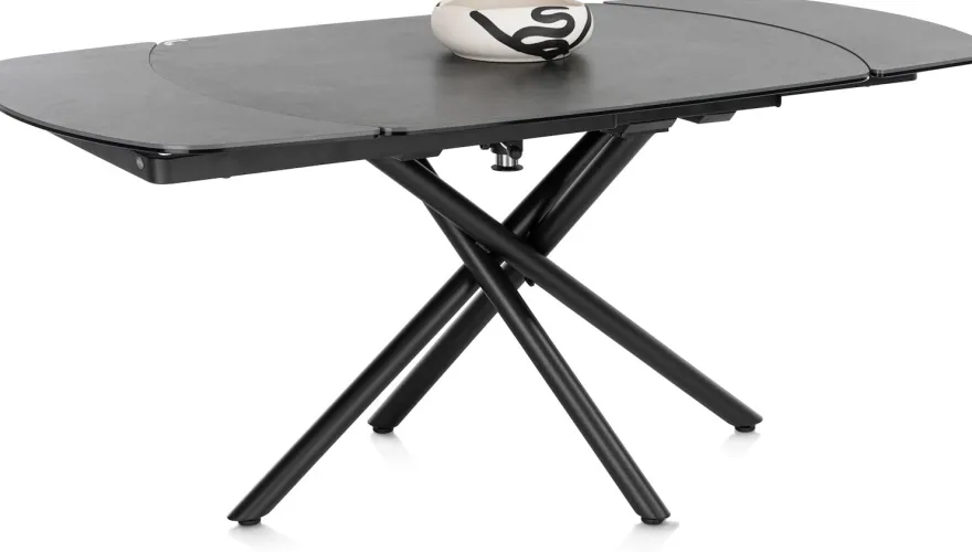 Preston, uitschuiftafel 120 (+ 2 x 30) x 90 cm - centrale poot - keramiek op glas - Antraciet