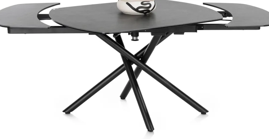 Preston, uitschuiftafel 120 (+ 2 x 30) x 90 cm - centrale poot - keramiek op glas - Antraciet