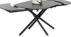 Preston, uitschuiftafel 120 (+ 2 x 30) x 90 cm - centrale poot - keramiek op glas - Antraciet