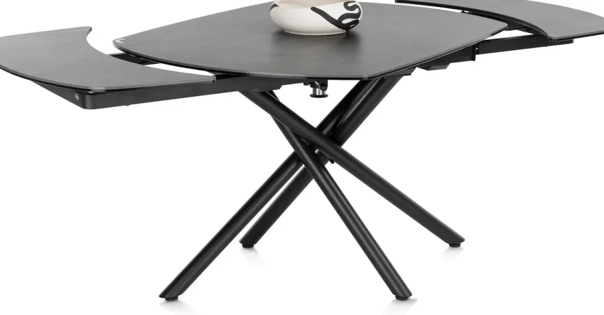 Preston, uitschuiftafel 120 (+ 2 x 30) x 90 cm - centrale poot - keramiek op glas - Antraciet