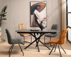 Preston, uitschuiftafel 120 (+ 2 x 30) x 90 cm - centrale poot - keramiek op glas - Antraciet