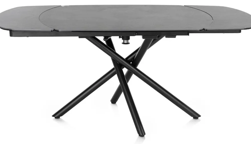 Preston, uitschuiftafel 120 (+ 2 x 30) x 90 cm - centrale poot - keramiek op glas - Antraciet