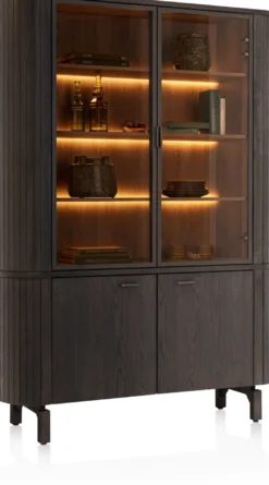 Ravello, buffet 150 cm - 2-deuren + 2-glasdeuren (+ LED) - Basalt