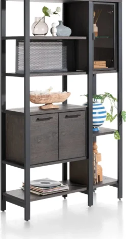 Ridgefield, roomdivider 120 cm - 2-glasdeuren + 4-deuren + 6-niches - Castle antraciet