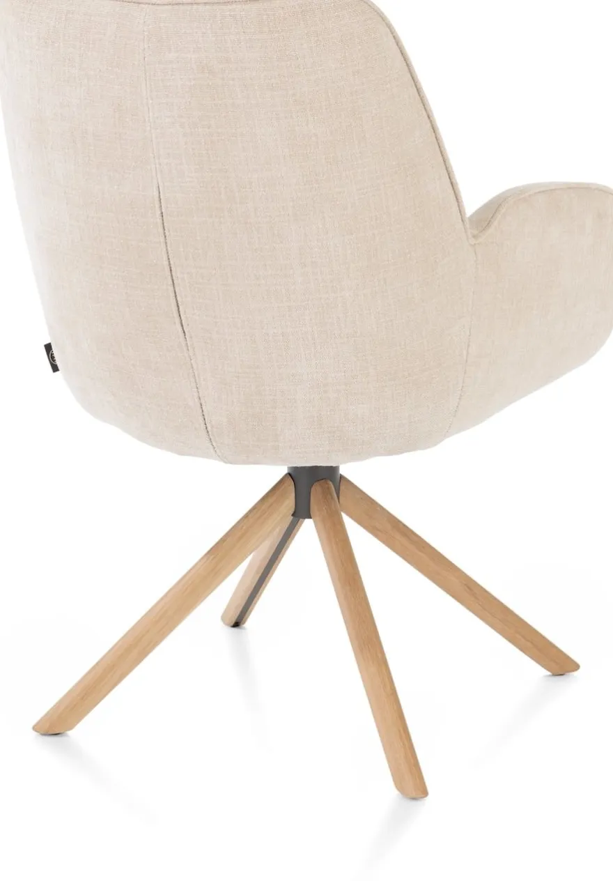 Riley, armstoel 4-poots naturel eiken - draaibaar + pocket - stof Cadiz - Creme