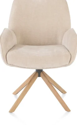 Riley, armstoel 4-poots naturel eiken - draaibaar + pocket - stof Cadiz - Creme