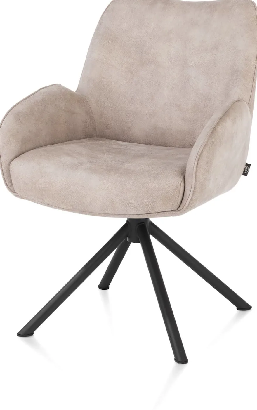 Riley, armstoel 4-poots zwart frame met relaxsysteem - draaibaar + pocket - stof Taurus - kiezel - Kiezel
