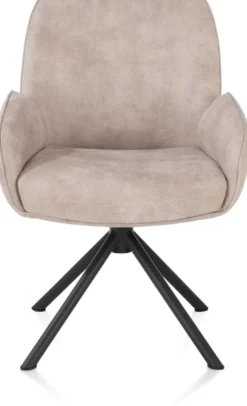 Riley, armstoel 4-poots zwart frame met relaxsysteem - draaibaar + pocket - stof Taurus - kiezel - Kiezel