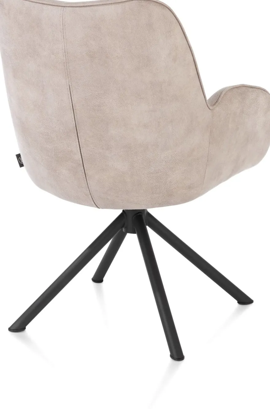 Riley, armstoel 4-poots zwart frame met relaxsysteem - draaibaar + pocket - stof Taurus - kiezel - Kiezel