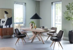 Rocco, eetkamerstoel - draaibaar + pocket - naturel eiken - stof Oregon - beige