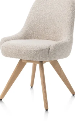 Rocco, eetkamerstoel - draaibaar + pocket - naturel eiken - stof Brioni - Creme