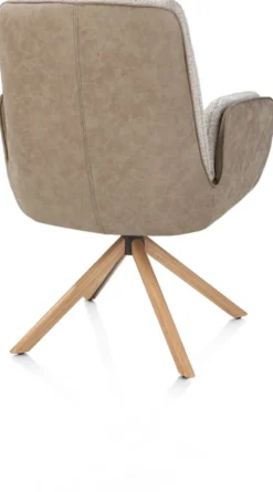 Theros, Armstoel 4-poots naturel eiken - draaibaar - stof oregon/sevilla - beige