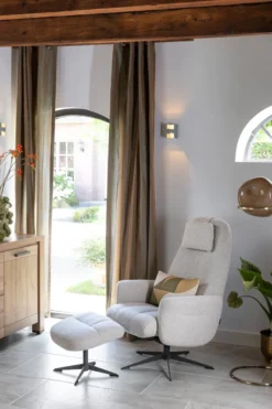 Torino, relaxfauteuil met poef - stof Cloudy - koper