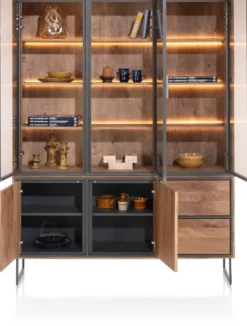 Trapani, buffet 160 cm - 3-glasdeuren + 2-deuren + 2-laden (+ LED)