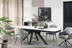Vegas, uitschuiftafel 170 (+ 60) x 100 cm - keramiek op glas - wit